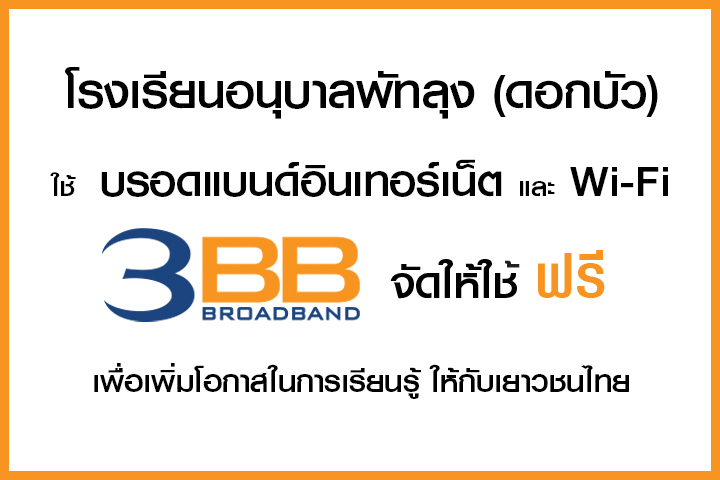 <p>3BB จังหวัดพัทลุง ได้ส่งมอบอินเทอร์เน็ตโรงเรียนในโครงการ &ldquo;บรอดแบนด์อินเทอร์เน็ต เพื่อการศึกษาฟรี"</p>